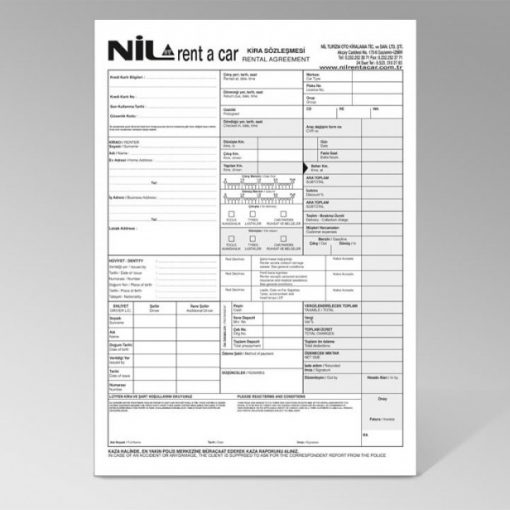 Rent A Car Kira Sözleşmesi Matbuu Evrak